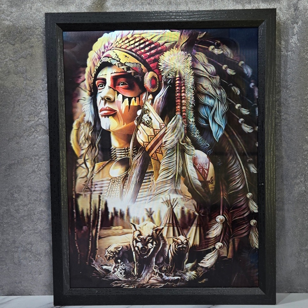 3D Lenticular Motion Wall Art Indigenous Native American Decor 13x17 Framed - Picture 1 of 7
